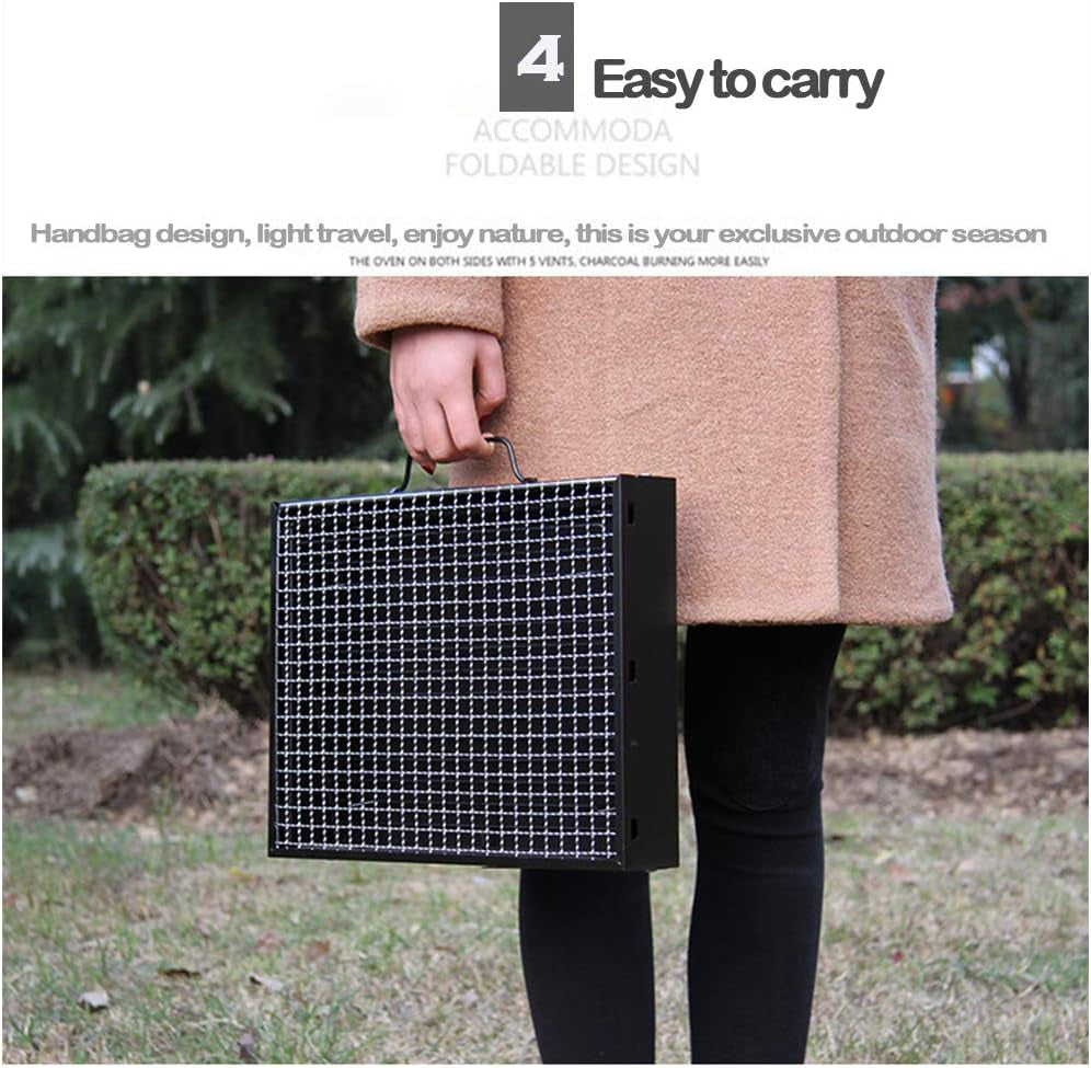 Folding Charcoal Grill Portable Barbecue Rack Stainless Steel Foldable BBQ Grill Tabletop Outdoor Wild Smoker BBQ for Outdoor Cooking Camping Picnic (L-43*29*23Cm)