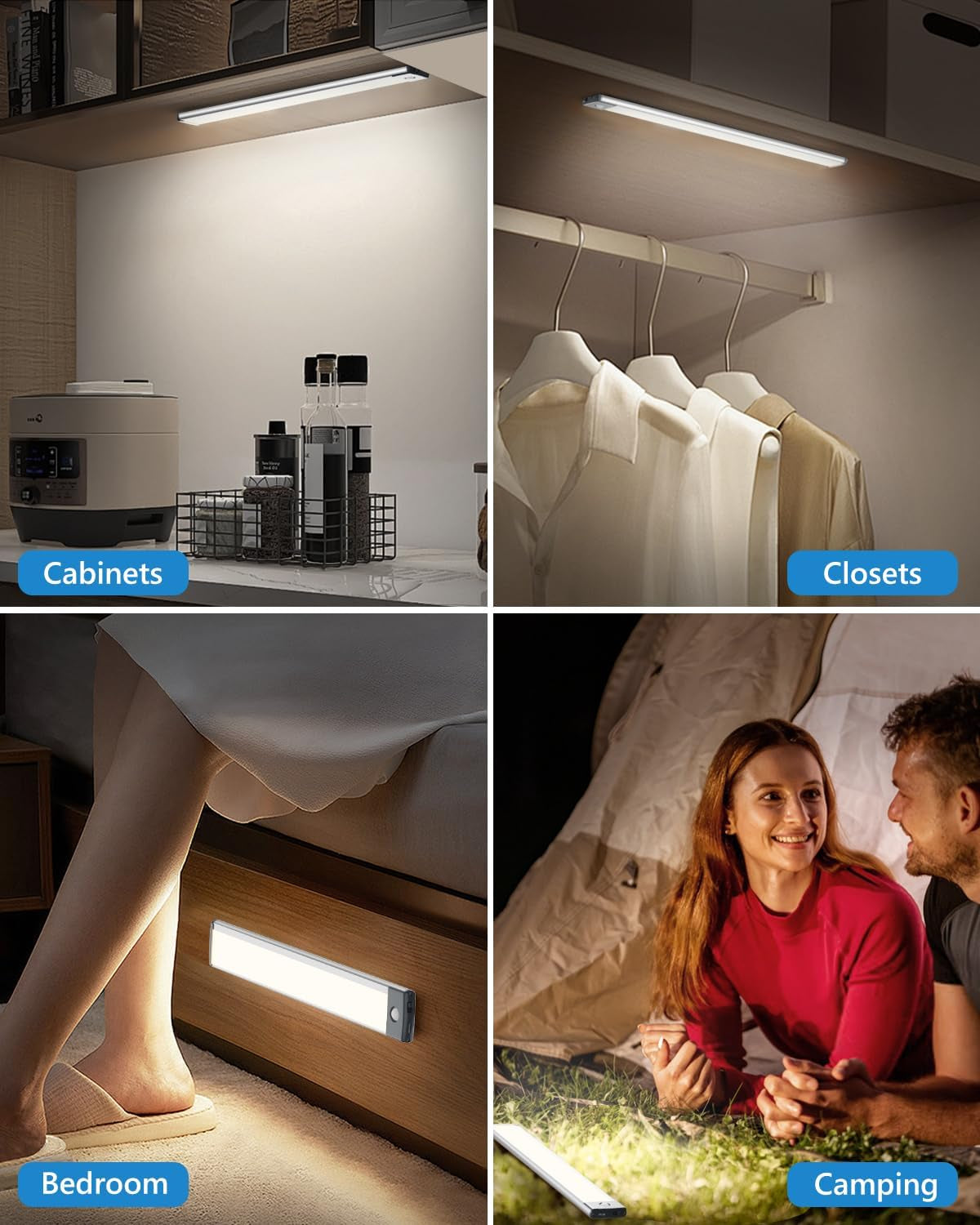 LED Motion Sensor Cabinet Light 2500Mah 2 Packs Rechargeable under Counter Closet Lighting, Wireless Night Light with 54 Leds for Cabinet, Wardrobe, Kitchen, Hallway, Stairs