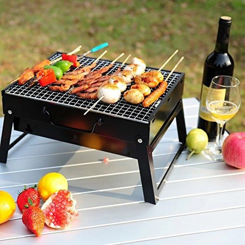 Folding Charcoal Grill Portable Barbecue Rack Stainless Steel Foldable BBQ Grill Tabletop Outdoor Wild Smoker BBQ for Outdoor Cooking Camping Picnic (L-43*29*23Cm)