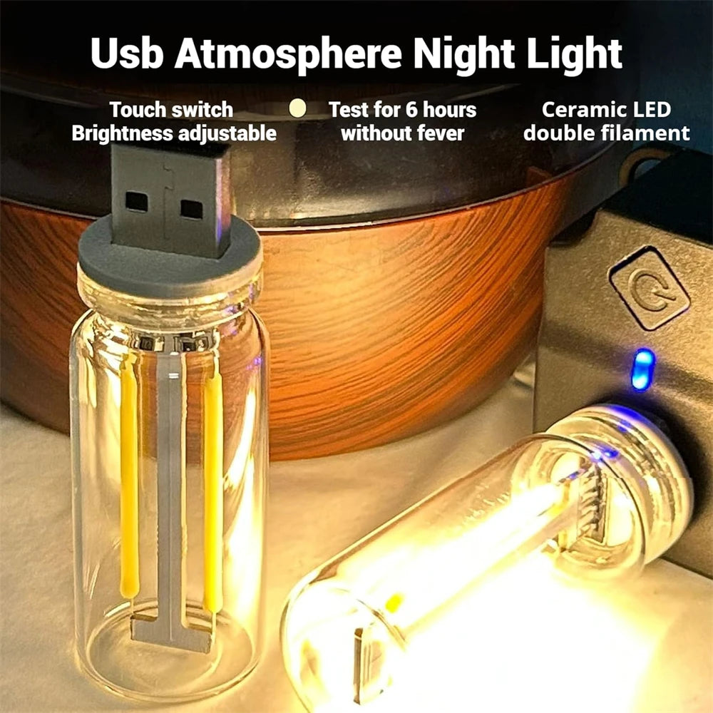 USB Car Lamp Interior Atmosphere Light Retro-Inspired Mood Lamp Glass Bottle Wireless Touch LED Car Interior Lights