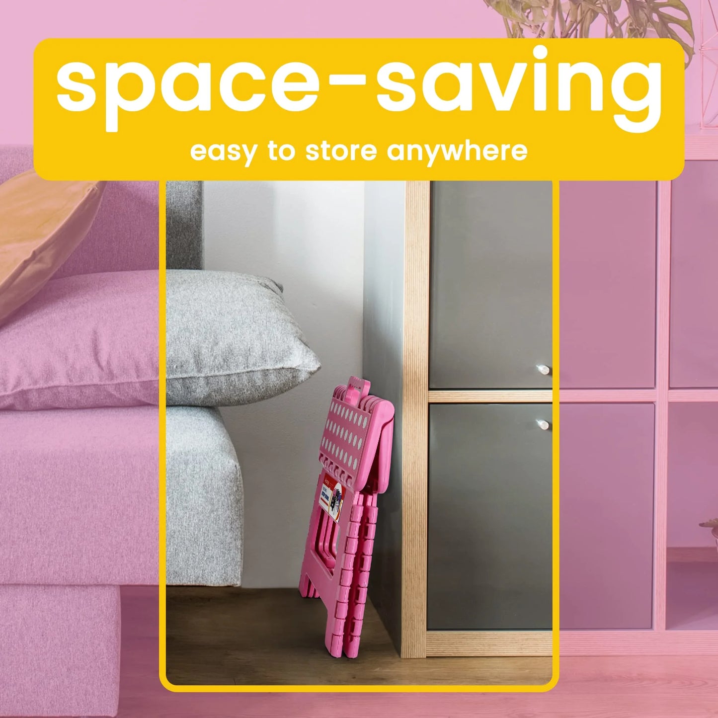 Folding Step Stool 9'' Non-Slip Folding Stools with Portable Handle for Adults and Kids Holds up to 300 Lbs, Plastic Foldable Step Stool for Bathroom, Bedroom, Kitchen, Pink