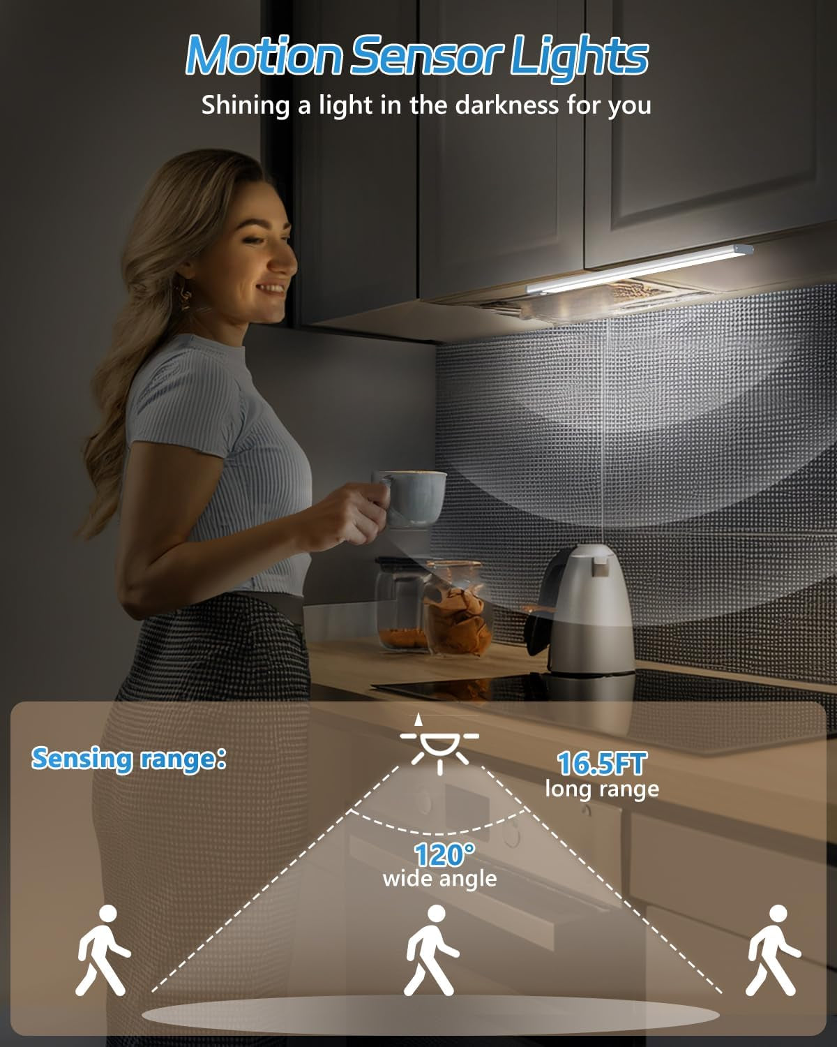 LED Motion Sensor Cabinet Light 2500Mah 2 Packs Rechargeable under Counter Closet Lighting, Wireless Night Light with 54 Leds for Cabinet, Wardrobe, Kitchen, Hallway, Stairs