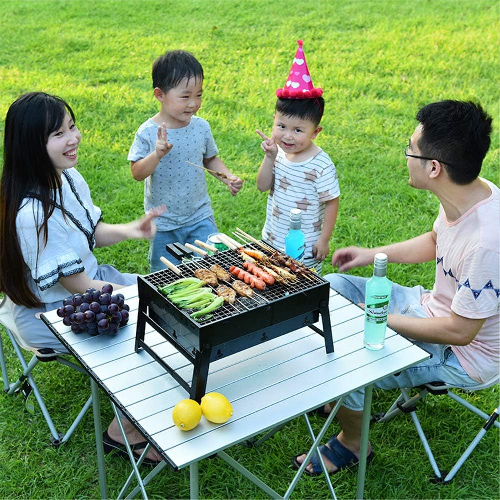 Folding Charcoal Grill Portable Barbecue Rack Stainless Steel Foldable BBQ Grill Tabletop Outdoor Wild Smoker BBQ for Outdoor Cooking Camping Picnic (L-43*29*23Cm)