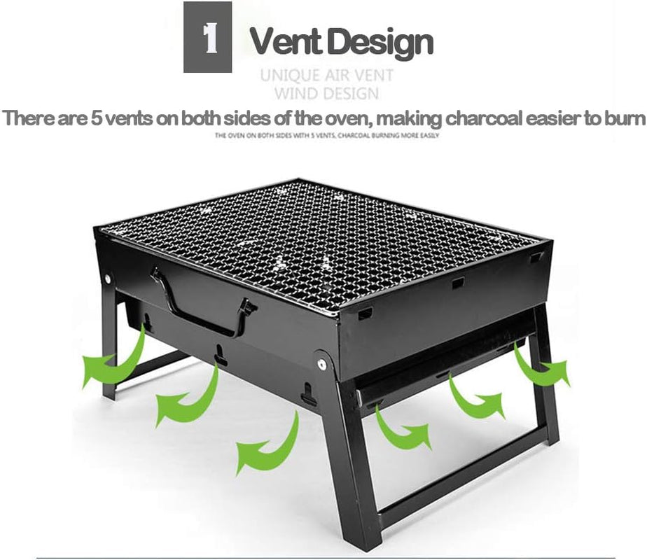Folding Charcoal Grill Portable Barbecue Rack Stainless Steel Foldable BBQ Grill Tabletop Outdoor Wild Smoker BBQ for Outdoor Cooking Camping Picnic (L-43*29*23Cm)