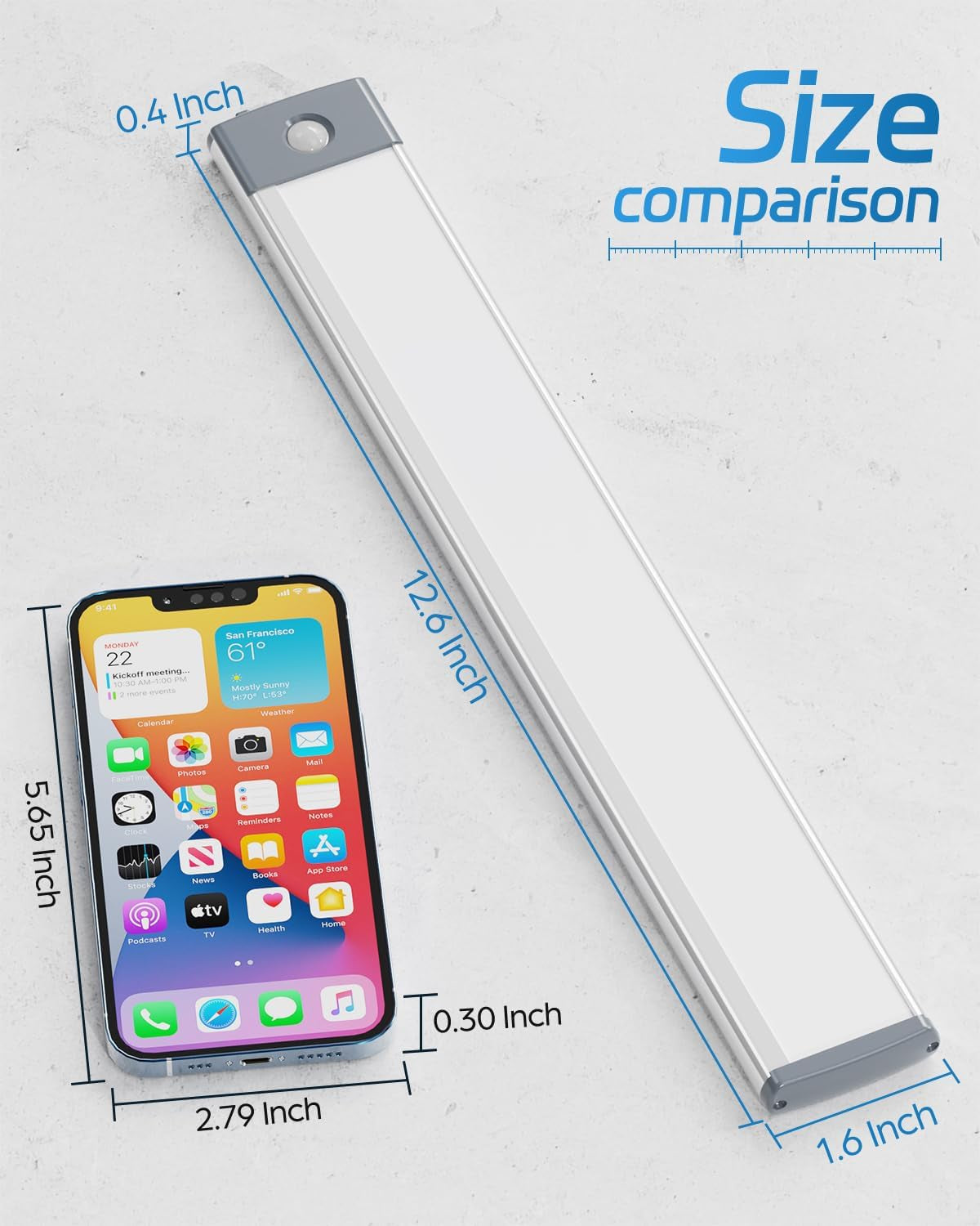 LED Motion Sensor Cabinet Light 2500Mah 2 Packs Rechargeable under Counter Closet Lighting, Wireless Night Light with 54 Leds for Cabinet, Wardrobe, Kitchen, Hallway, Stairs