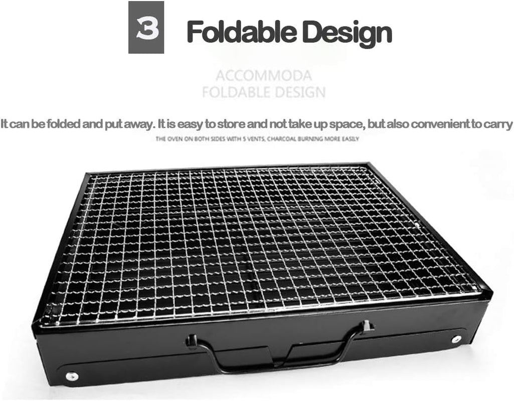 Folding Charcoal Grill Portable Barbecue Rack Stainless Steel Foldable BBQ Grill Tabletop Outdoor Wild Smoker BBQ for Outdoor Cooking Camping Picnic (L-43*29*23Cm)