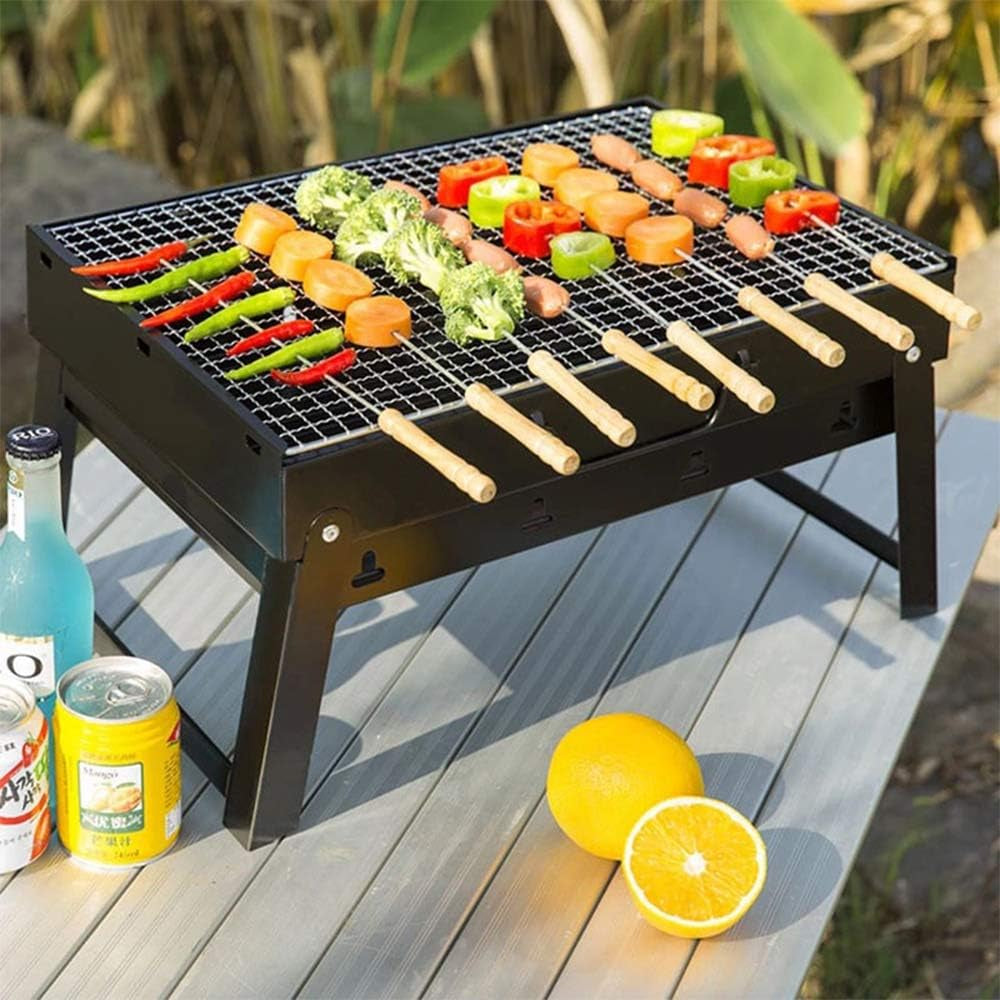Folding Charcoal Grill Portable Barbecue Rack Stainless Steel Foldable BBQ Grill Tabletop Outdoor Wild Smoker BBQ for Outdoor Cooking Camping Picnic (L-43*29*23Cm)