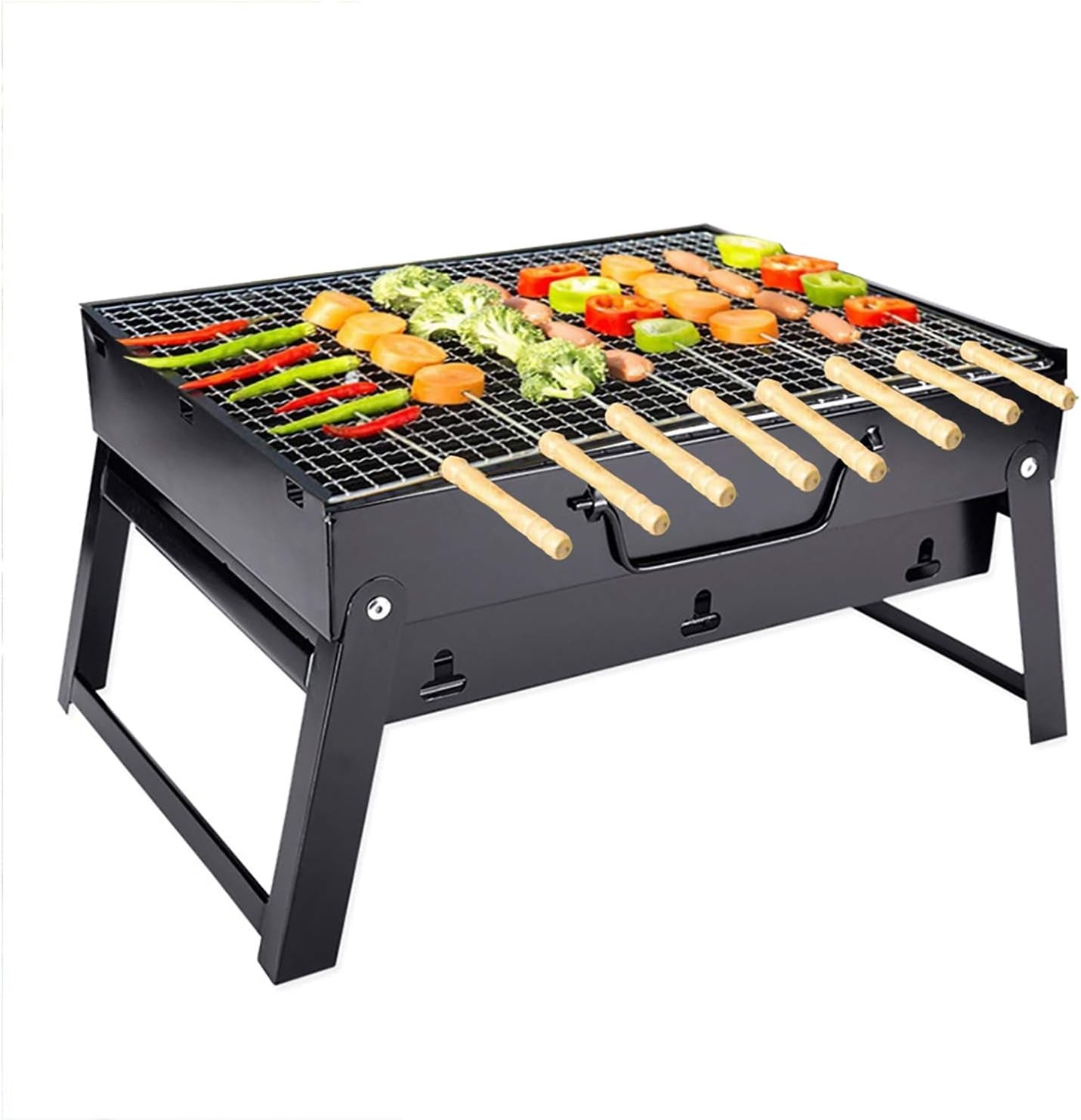 Folding Charcoal Grill Portable Barbecue Rack Stainless Steel Foldable BBQ Grill Tabletop Outdoor Wild Smoker BBQ for Outdoor Cooking Camping Picnic (L-43*29*23Cm)